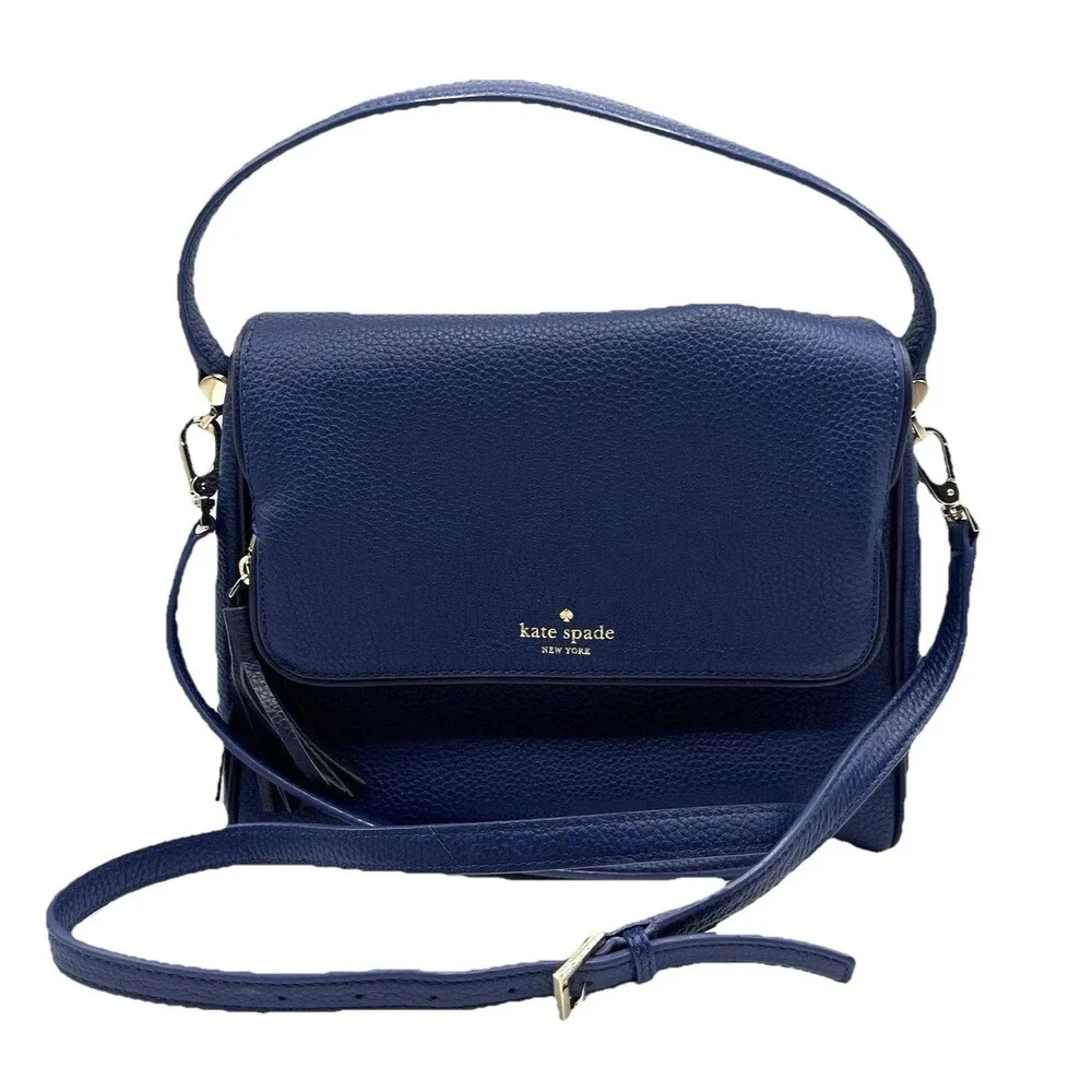 Kate Spade Miri Chester Street Handle Crossbody Bag Pebbled Leather Blue Flap